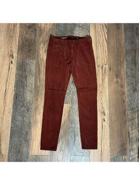 AG Adriano Goldschmied Red Brown Corduroy The Legging Super Skinny Ankle Size 27